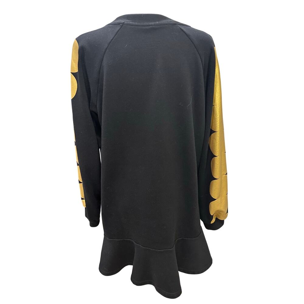 Black Scuba Sweatshirt Dress Gold Dots Ruffle Hem- Large - Picture 5 of 9